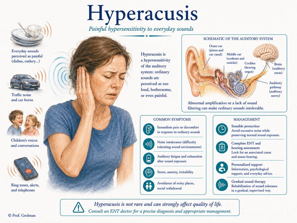 Hyperacusis: everyday sounds perceived as too loud or painful, often associated with tinnitus — Dr Grolman's ear-only practice near Béziers